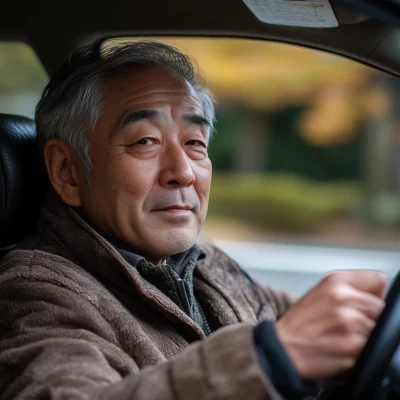 Mature Male Japanese Driving