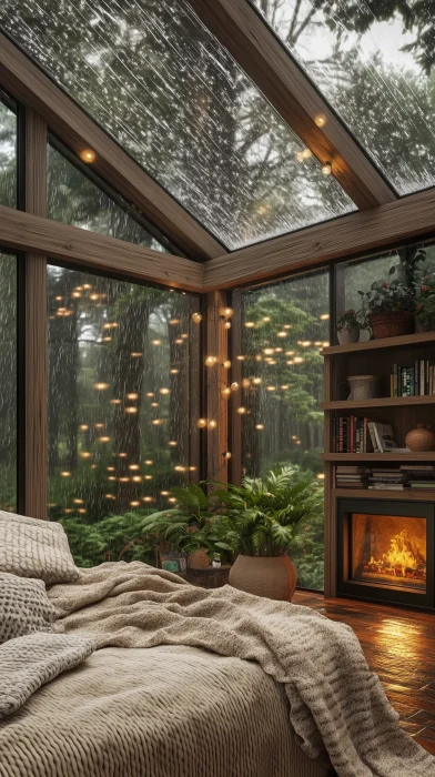 Cozy Bedroom in the Rain