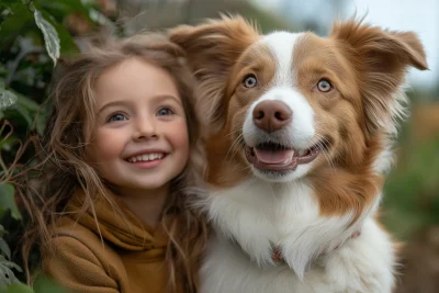 Dog and Girl in Garden