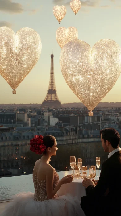 Romantic Balloon Over Paris