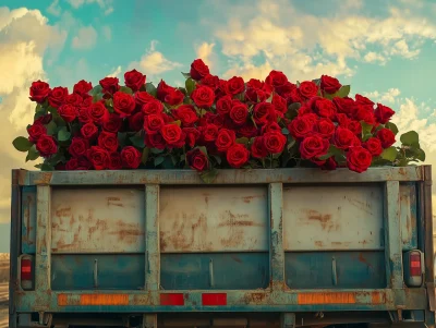 Back of FUSO Truck Filled with Roses