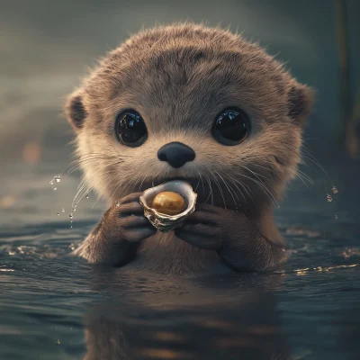 Cute Otter with Oyster