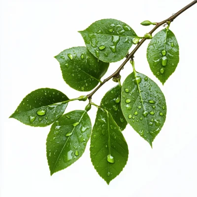 Fresh Green Leaves with Water Droplets