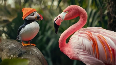 Flamingo and Puffin