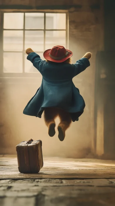 Paddington Bear Leaping for Joy