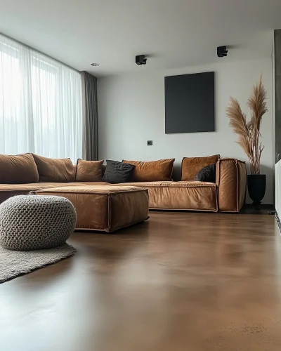 Cozy Living Room with Microcement Floor