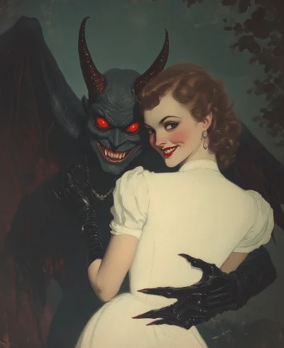 Elegant Woman with a Smiling Demon