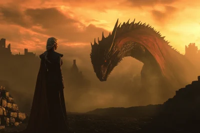 Daenerys Next to Her Dragon