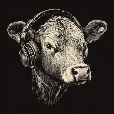 Victorian Cow with Headphones