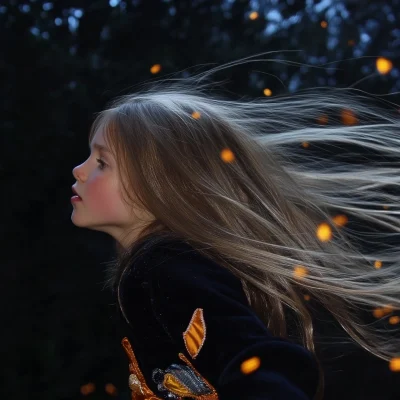 Girl with Flowing Hair in the Wind