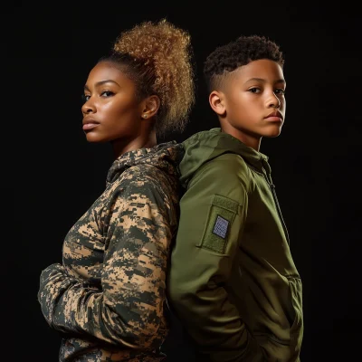 Afro American Mother and Son in Sportswear