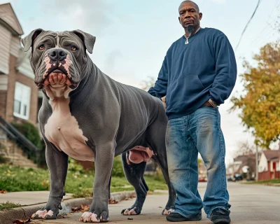 Man with a Giant Pit Bull