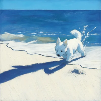 Fox Terrier Playing on the Beach