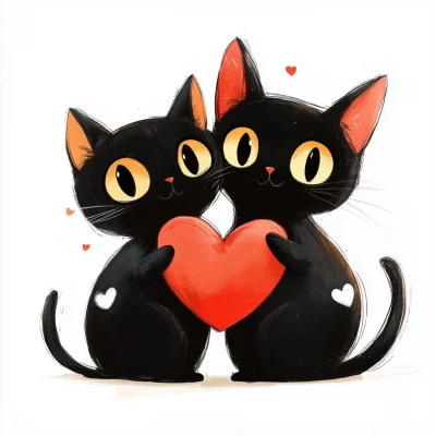 Two Black Cats with Heart