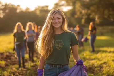 Smiling Woman at Outdoor Cleanup