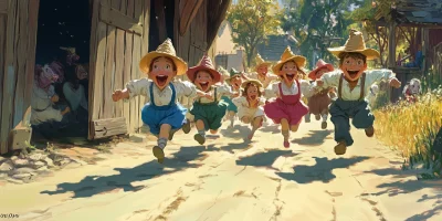 Happy Straw Characters Running