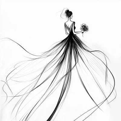 Minimalist Wedding Bride Drawing