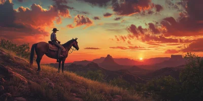 Boy Riding Horse at Sunset