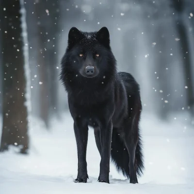 Regal Black Wolf in Snowy Woods