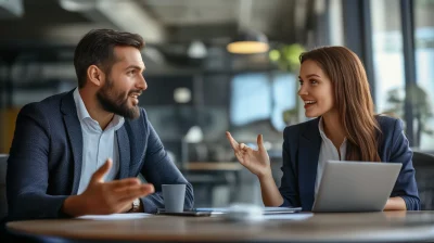 Excited Discussion in Modern Office