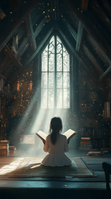 A Girl Reading a Magic Book