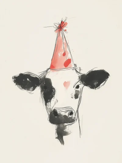 Cow in Birthday Hat