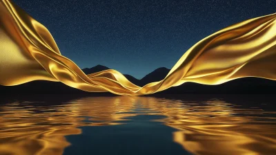 Floating Golden Ribbons at Night