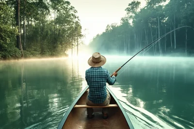 Man Fishing in Canoe