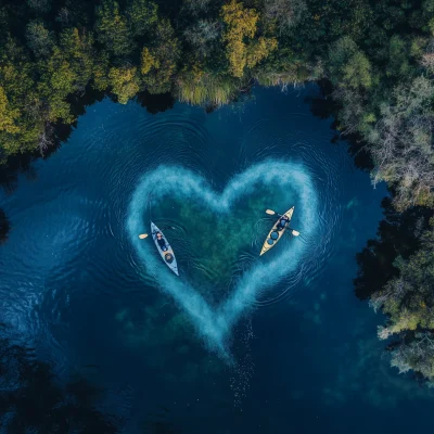 Kayaks on Heart-Shaped Lake