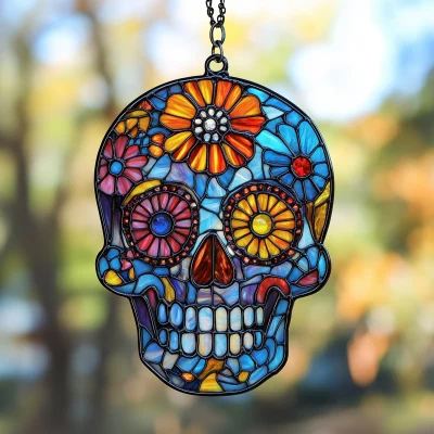 Vibrant American Skull Suncatcher