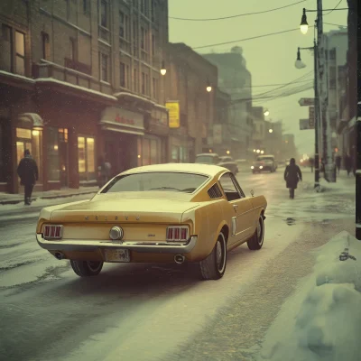 Snowy 1960s Cityscape