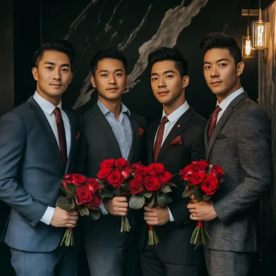 Handsome Men with Roses