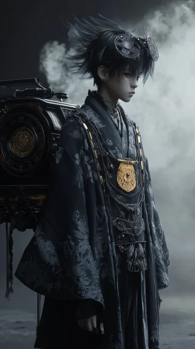 Beautiful Japanese Boy in Tim Burton Style