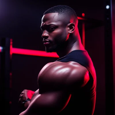 Muscular Man in Foggy Gym