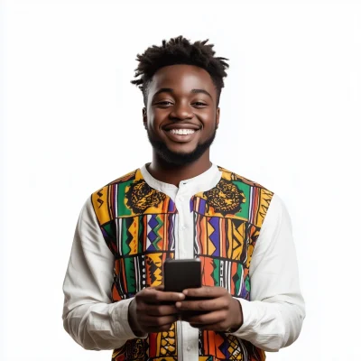 Smiling African Person with Phone