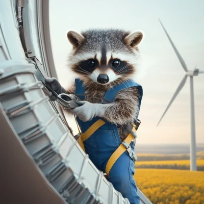 Raccoon Working on Wind Turbine