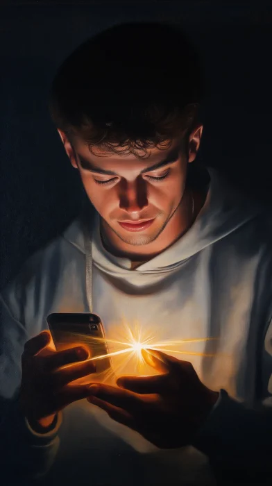 Young Man with Phone Light