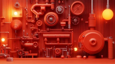 Red Minimalistic 3D Cartoon Mechanism