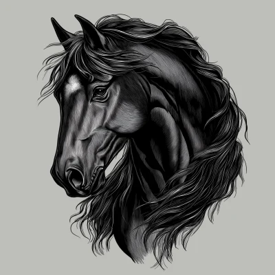 Realistic Black and Grey Horse Head