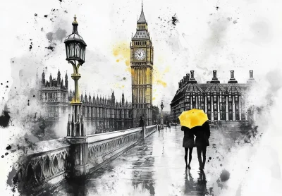 Watercolor Big Ben with Couple