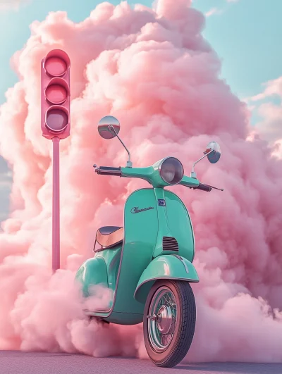 Pastel Scooter in the Clouds