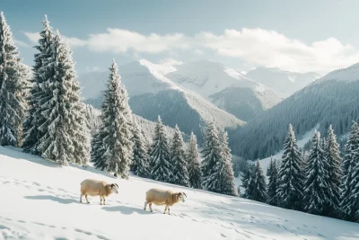 Snowy Landscape of Caucasian Mountains