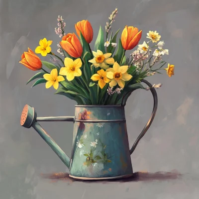 Spring Flowers in Watering Can