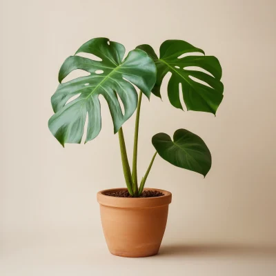 Giant Monstera Leaf in Terracotta Pot