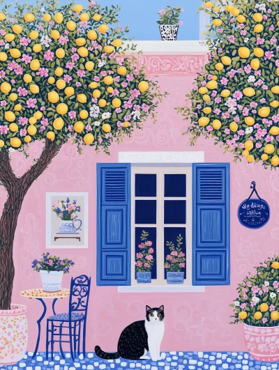 Folk Art Coffee Shop Scene
