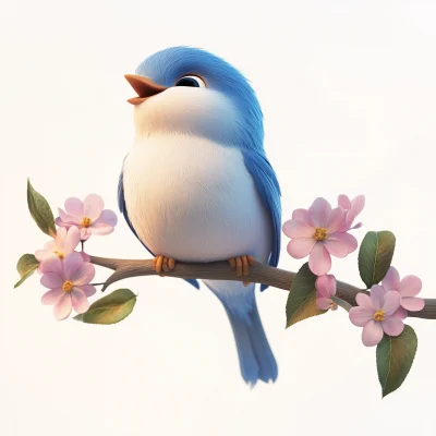 Joyful Blue Bird in Bloom