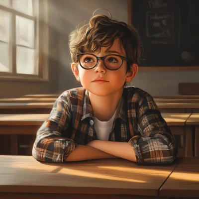 Thoughtful Boy in Classroom