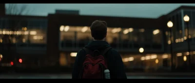 Student in Front of School