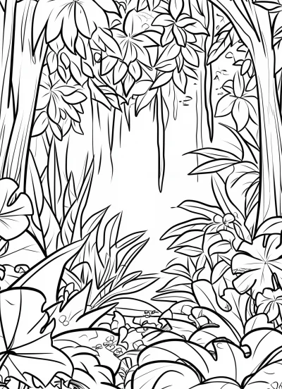 Kawaii Jungle Coloring Page