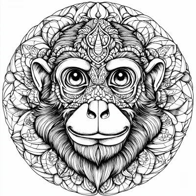 Monkey Mandala Coloring Page